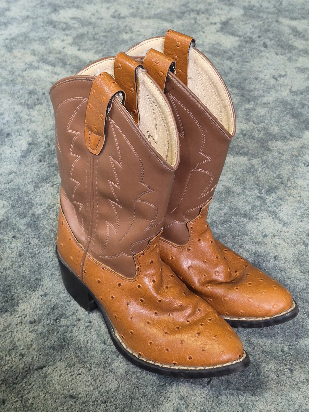 Old West Brown and Tan Kids Western Cowboy Boots Size 13 D